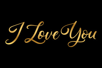 I love you text lettering with gold color vector illustration.