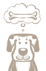 Dog Thinking About Bone in Thought Bubble
