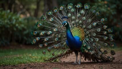 Obraz premium A poetic line about the peacock's dance, blending colors like a living rainbow ai_generated