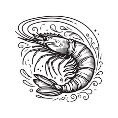 New shrimp fish silhouette vector and logo style with white background and coloring book 