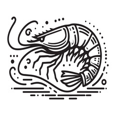 New shrimp fish silhouette vector and logo style with white background and coloring book 
