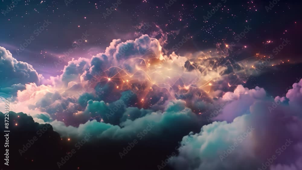 Wall mural clouds moving across the starry night sky, creating a mesmerizing celestial display, experiment with