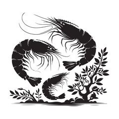 New shrimp fish silhouette vector and logo style with white background and coloring book 