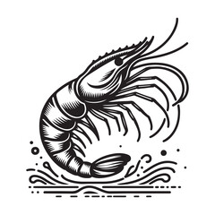 New shrimp fish silhouette vector and logo style with white background and coloring book 