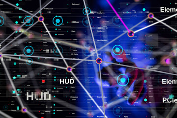 Fototapeta premium Neural network 3D illustration. Big data and cybersecurity - 3d