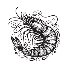 New shrimp fish silhouette vector and logo style with white background and coloring book 