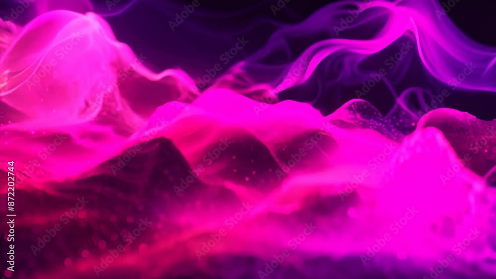 Poster abstract waves in vibrant colors sweep across a black backdrop, creating a visually striking pattern