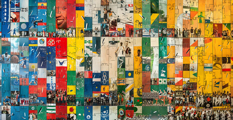Fototapeta premium A colorful collage of flags and people