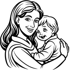 line art vector a happy mother embracing her child