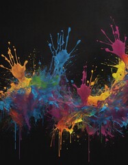 Obraz premium Colored drops of paint on a black background