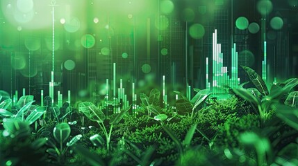 Eco Friendly Investment Portfolio Graph with Futuristic Market Data Display