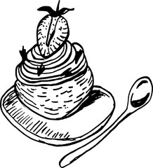 Drawing of pastry products, desserts. Food menu design template. Hand drawn sketch vector illustration. Chou
