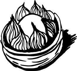 Drawing of pastry products, desserts. Food menu design template. Hand drawn sketch vector illustration. Cake
