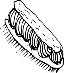 Drawing of pastry products, desserts. Food menu design template. Hand drawn sketch vector illustration. Eclair
