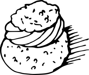 Drawing of pastry products, desserts. Food menu design template. Hand drawn sketch vector illustration. Chou
