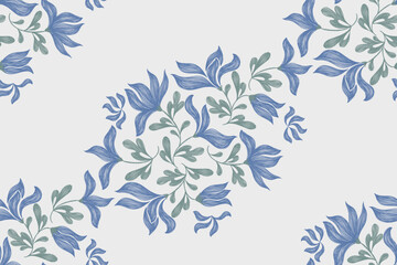 Vintage pattern Indian Floral seamless ethnicity embroidery Ikat texture design vector illustration hand drawn damask wallpaper border frame. 
