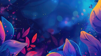  Vibrant abstract leaves on a dark blue background.