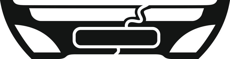 Black simple icon of a cracked car bumper, symbolizing a road accident