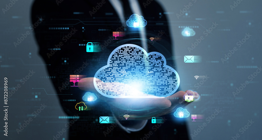 Poster cloud technology, backup and data storage.edge technology.cloud technology computing network. networ