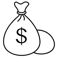 Money Bag and dollar sign silhouette vector art illustration