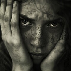 Fototapeta premium Portrait of a Young Woman Experiencing Deep Emotional Distress