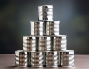 stack of food cans in plain silver