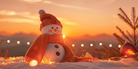 Fototapeta premium golden hour snowman