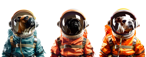 Set of 3 Astronaut Dogs Isolated on a Transparent Background 