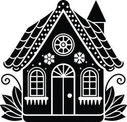 simple gingerbread house  silhouette black design white background