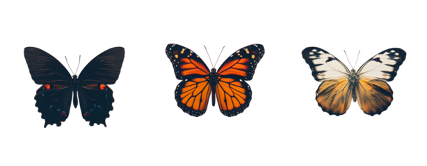 Set of 3 Colorful Butterflies Isolated on a Transparent B
Background
