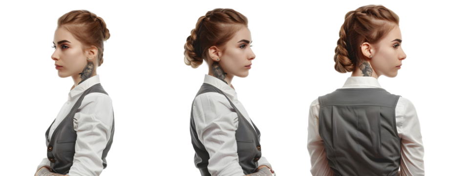 Set of 3 Tattooed Business Women Isolated on a Transparent Background