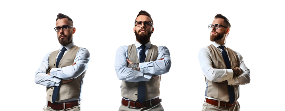 Set of 3 Business Men Isolated on a Transparent Background