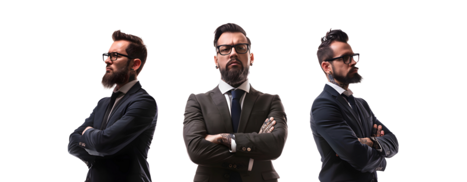 Set of 3 Business Men Isolated on a Transparent Background