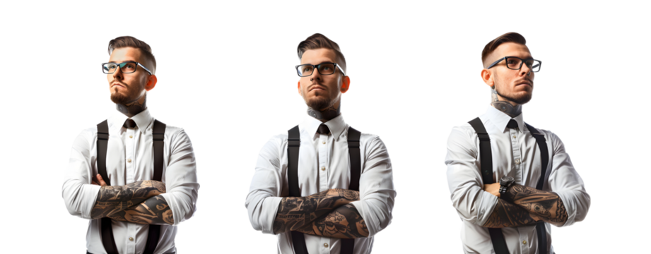 Set of 3 Tattooed Business Men Isolated on a Transparent Background