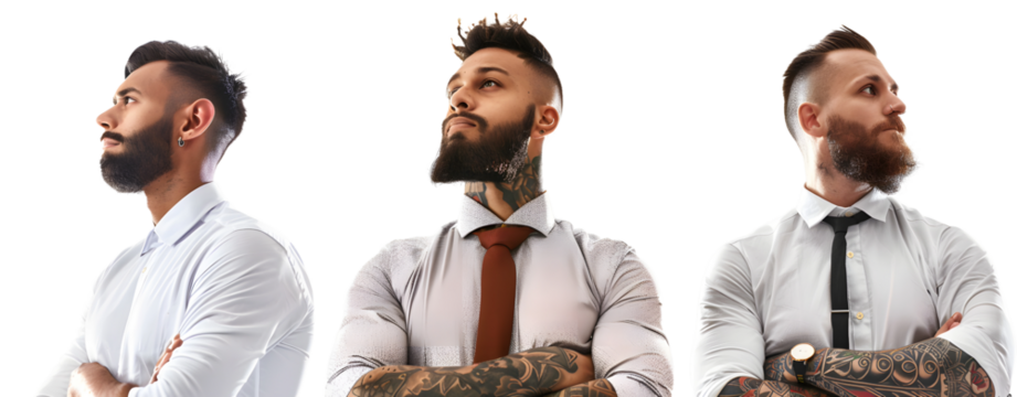 Set of 3 Tattooed Business Men Isolated on a Transparent Background