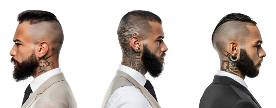 Set of 3 Tattooed Business Men Isolated on a Transparent Background