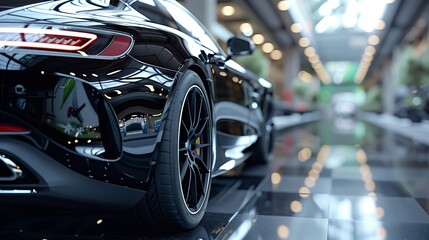 Black Luxury Sports Car Displayed In Showroom