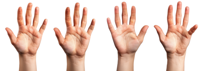 Hands, palms gesturing up, saying hi, greeting, hello, bye isolated on white
