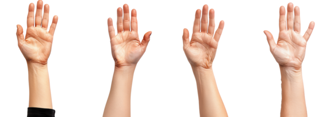 Hands, palms gesturing up, saying hi, greeting, hello, bye isolated on white
