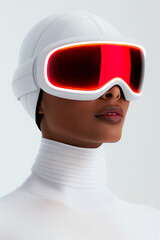 Glamorous androids in futuristic fashion, accentuated with minimalist space-age accessories 