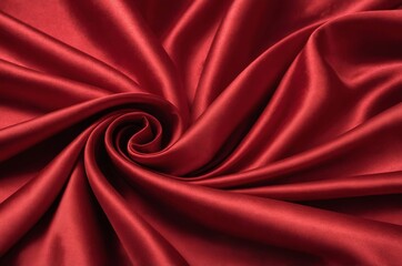 Fototapeta premium Close-up of red satin fabric draped in elegant swirling pattern