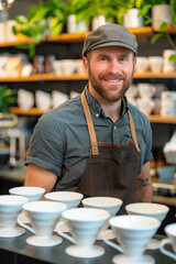 Shopper selecting a ceramic coffee filter in eco-friendly retail store, highlighting sustainable brewing choices 