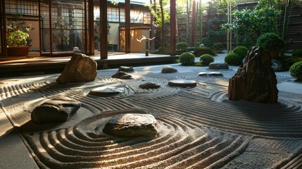 Zen garden natural light. Generative AI