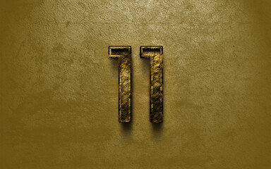 3D dark golden number design of 11 on cracked golden background.