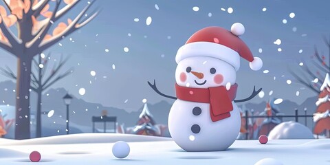 Naklejka premium Holiday snowman in magical 2D cartoon style