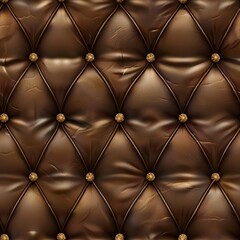 Naklejka premium Seamless Photographic Pattern of Tufted Brown Leather with Golden Buttons