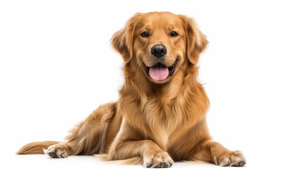  A joyful Golden Retriever sits proudly, its glossy coat and warm smile radiating pure happiness.