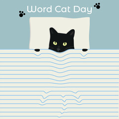the cat lies under the blanket, World Cat Day concept. Holiday concept. Template for background, Web banner, card, poster