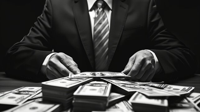 Corporate business corruption and greed, concept on corruption in public institutions. Dollar Banknotes: Money, Wealth, and Opportunity. Bribery and underhand dealings
