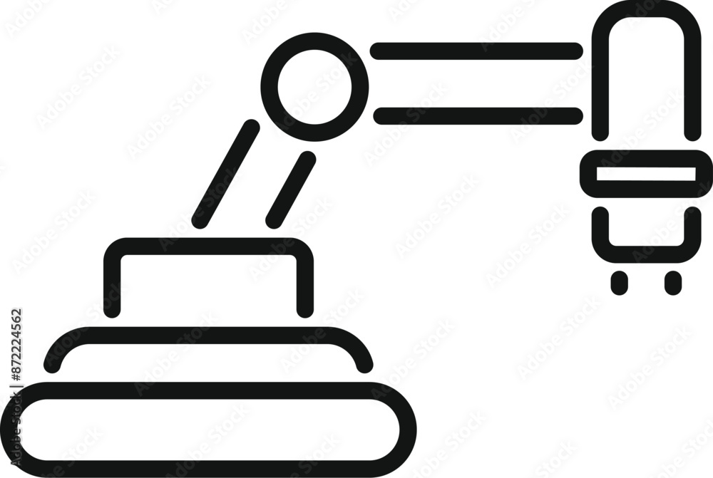 Poster simple line icon of a robotic arm moving an object in an industrial setting